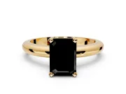 Solitaire Engagement Ring Setting for Fancy Black Emerald Cut Center with Wire Band and Prong Head in Yellow Gold