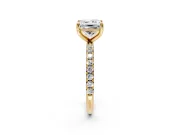 Solitaire Engagement Ring Setting for Princess Cut Center with Micro Pave Band and Prong Head in Yellow Gold
