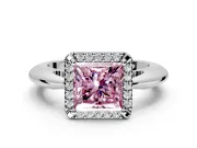 Halo Engagement Ring Setting for Fancy Pink Princess Cut Center with Tapered Plain Band and Prong Head in White Gold