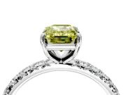 Solitaire Engagement Ring Setting for Fancy Yellow Emerald Cut Center with Shared-Prong Accents and Prong Head in Platinum