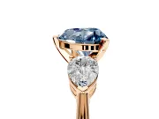 3 Stone Engagement Ring Setting for Fancy Blue Heart-Shaped Center with Large Pear-Shaped Accents and Prong Head in Rose Gold