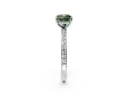 Solitaire Engagement Ring Setting for Fancy Green Cushion Cut Center with Fine Pave Band and Prong Head in Sterling Silver