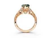 Solitaire Engagement Ring Setting for Fancy Green Heart-Shaped Center with Filigree Accent Basket and Prong Head in Rose Gold