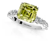 Shared-Prong Engagement Ring Setting for Fancy Yellow Asscher Cut Center with Graduated Accents and Prong Head in Sterling Silver