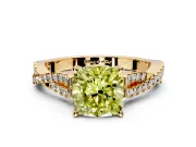Solitaire Engagement Ring Setting for Fancy Yellow Cushion Cut Center with Twisted Pave Split Shank and Prong Head in Yellow Gold