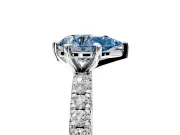 Solitaire Engagement Ring Setting for Fancy Blue Pear-Shaped Center with Shared-Prong Accents and Prong Head in Sterling Silver