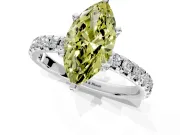Solitaire Engagement Ring Setting for Fancy Yellow Marquise Center with Large Accents and Prong Head in White Gold