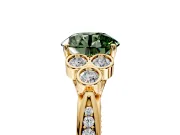 Cluster Engagement Ring Setting for Fancy Green Round Cut Center with Bezel Accent Clusters and Prong Head in Yellow Gold