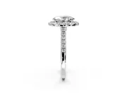 Halo Engagement Ring Setting for Oval Center with Narrowing Pave Band and Prong Head in Platinum