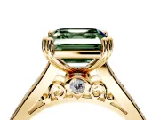 Solitaire Engagement Ring Setting for Fancy Green Asscher Cut Center with Channel Band and Double Claw Prong Head in Yellow Gold
