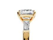 3 Stone Engagement Ring Setting for Princess Cut Center with Tapered Baguettes, Plain Band and Prong Head in Yellow Gold