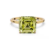 Solitaire Engagement Ring Setting for Fancy Yellow Asscher Cut Center with Straight Thin Band and Prong Head in Yellow Gold