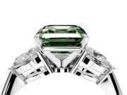3 Stone Engagement Ring Setting for Fancy Green Asscher Cut Center with Large Pear-Shaped Accents and Prong Head in Platinum