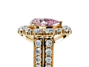 Large Accent Halo Engagement Ring Setting for Fancy Pink Pear-Shaped Center with Pave Split Shank and Prong Head in Yellow Gold