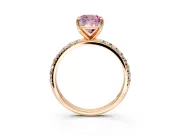 Solitaire Engagement Ring Setting for Fancy Pink Cushion Cut Center with Micro Pave Band and Prong Head in Rose Gold
