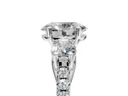 3 Stone Engagement Ring Setting for Oval Center with Crossover Basket, Pave Band and Prong Head in Platinum
