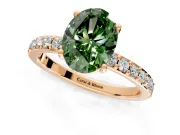 Solitaire Engagement Ring Setting for Fancy Green Oval Center with Round Cut Pave Band and Prong Head in Rose Gold