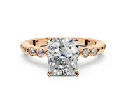 Solitaire Engagement Ring Setting for Radiant Cut Center with Bezel-Dot Beaded Band and Prong Head in Rose Gold
