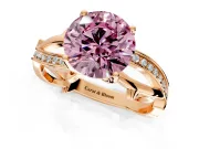Solitaire Engagement Ring Setting for Fancy Pink Round Cut Center with Pave and Plain Crossover Band and Prong Head in Rose Gold