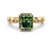 Milgrain Bezel Engagement Ring Setting for Fancy Green Radiant Cut Center with Marquise Stations and Bezel Head in Yellow Gold