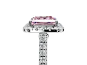 Halo Engagement Ring Setting for Fancy Pink Princess Cut Center with Narrowing Pave Band and Prong Head in White Gold