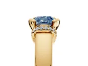 Solitaire Engagement Ring Setting for Fancy Blue Cushion Cut Center with Wide Band, Pave Collar and Prong Head in Yellow Gold