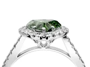 Halo Engagement Ring Setting for Fancy Green Heart-Shaped Center with Raised Halo, Pave Band and Prong Head in Platinum