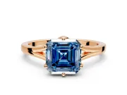 Solitaire Engagement Ring Setting for Fancy Blue Asscher Cut Center with Plain Split Shank and Prong Head in Rose Gold