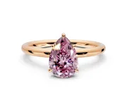 Low-Set Solitaire Engagement Ring Setting for Fancy Pink Pear-Shaped Center with Thin Plain Band and Prong Head in Rose Gold