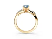 Bar-Set Engagement Ring Setting for Fancy Blue Pear-Shaped Center with Tapered Baguette Accents and Prong Head in Yellow Gold