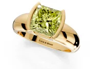 Tension Engagement Ring Setting for Fancy Yellow Princess Cut Center with Wide Flat Band and Tension Head in Yellow Gold