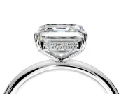 Hidden Halo Engagement Ring Setting for Asscher Cut Center with Thin Rounded Band and Prong Head in White Gold