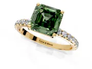 Solitaire Engagement Ring Setting for Fancy Green Asscher Cut Center with Micro Pave Band and Prong Head in Yellow Gold