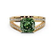 Split Shank Engagement Ring Setting for Fancy Green Cushion Cut Center with Pave Split Shank and Prong Head in Yellow Gold