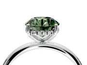 Hidden Halo Engagement Ring Setting for Fancy Green Round Cut Center with Thin Round-Wire Band and Prong Head in White Gold