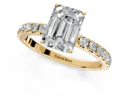 Solitaire Engagement Ring Setting for Emerald Cut Center with Large Accent Band and Prong Head in Yellow Gold
