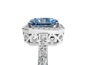 Halo Engagement Ring Setting for Fancy Blue Radiant Cut Center with Heart-Shaped Openwork, Pave Band and Prong Head in White Gold