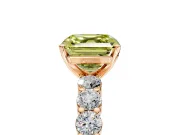 Shared-Prong Engagement Ring Setting for Fancy Yellow Asscher Cut Center with Graduated Accents and Prong Head in Rose Gold