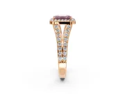 Halo Engagement Ring Setting for Fancy Pink Emerald Cut Center with Narrow Pave Split Shank and Prong Head in Rose Gold