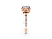 Halo Engagement Ring Setting for Fancy Pink Princess Cut Center with Openwork Halo, Pave Band and Prong Head in Rose Gold