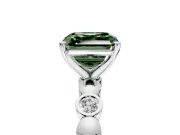 Solitaire Engagement Ring Setting for Fancy Green Asscher Cut Center with Beaded Bezel Station Band and Prong Head in White Gold