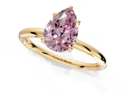 Hidden Halo Engagement Ring Setting for Fancy Pink Pear-Shaped Center with Thin Rounded Band and Prong Head in Yellow Gold