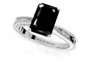 Solitaire Engagement Ring Setting for Fancy Black Emerald Cut Center with Engraved Milgrain Band and Prong Head in Platinum