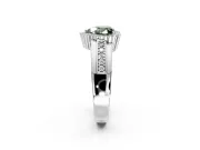 Halo Engagement Ring Setting for Fancy Green Heart-Shaped Center with Wide Band, Inlaid Accent Row and Prong Head in Platinum
