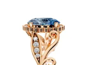 Halo Engagement Ring Setting for Fancy Blue Oval Center with Leaf Motif Split Shank and Prong Head in Rose Gold