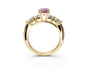 5 Stone Engagement Ring Setting for Fancy Pink Oval Center with Graduated Accents and Prong Head in Yellow Gold
