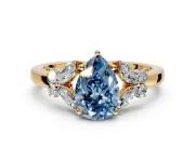 Solitaire Engagement Ring Setting for Fancy Blue Pear-Shaped Center with Marquise Flower Shoulders and Prong Head in Yellow Gold