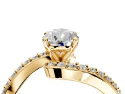 Solitaire Engagement Ring Setting for Pear-Shaped Center with Pave Bypass Swirl Band and Prong Head in Yellow Gold