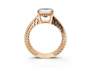 Engraved Engagement Ring Setting for Asscher Cut Center with Milgrain Pave Band and Prong Head in Rose Gold