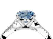 Solitaire Engagement Ring Setting for Fancy Blue Cushion Cut Center with Twisted Pave Split Shank and Prong Head in Sterling Silver